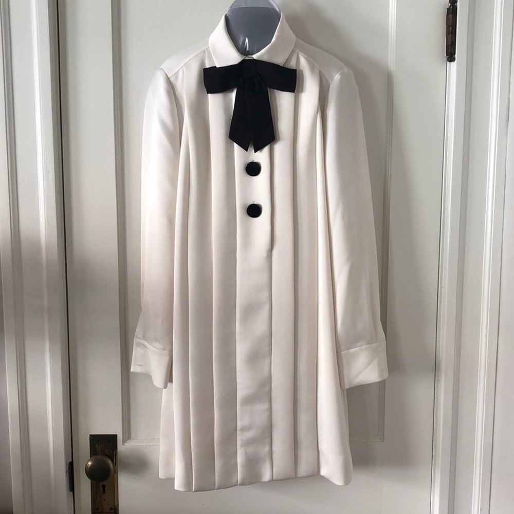 Kate Spade Long Sleeve Button Front Peter Pan Collar Bow Tie White Dress Size 4